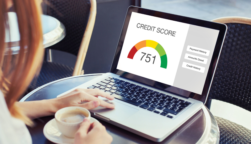 person checking her credit score on a laptop